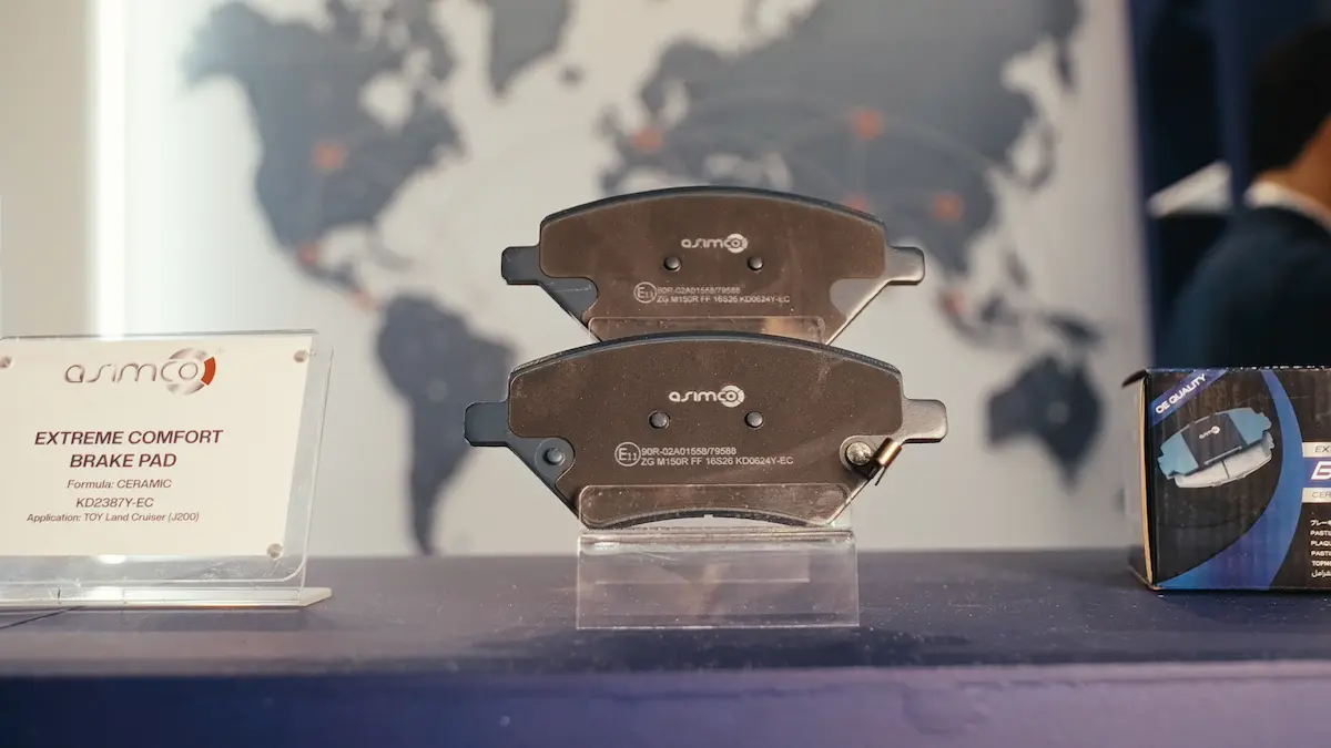 ASIMCO brake components on the booth at a trade show in Almaty